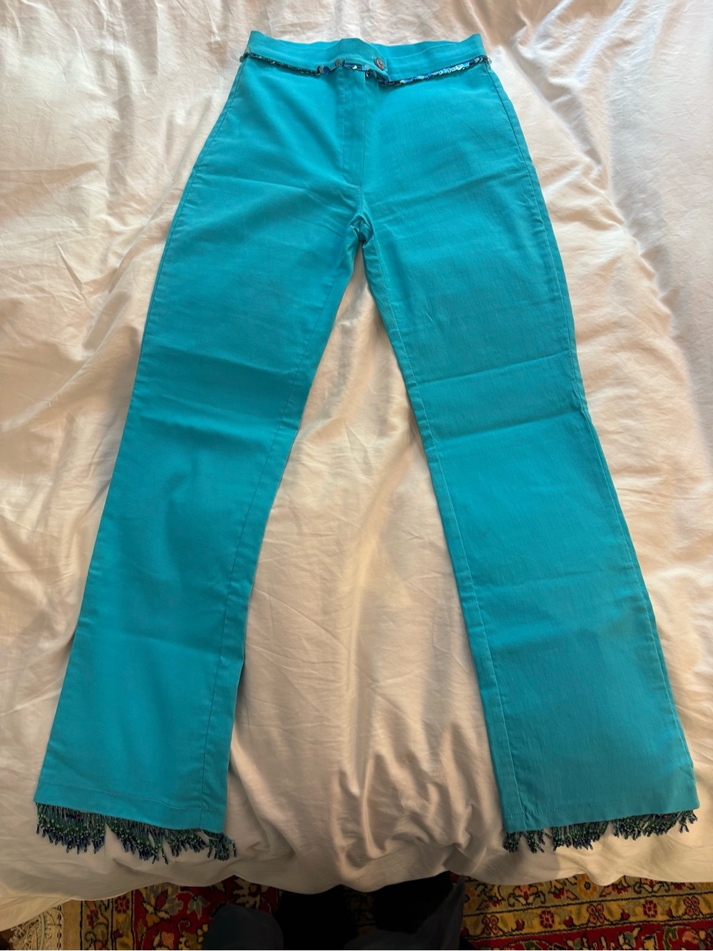 Vintage turquoise pants with sequins and beads